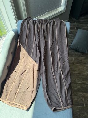 Women Drawstring Casual Pants in Brown